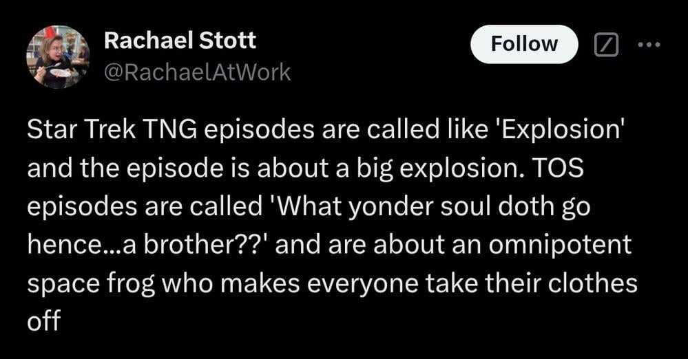 DS9 titles are all like "Line Originating From Other Media" and then someone starts committing war crimes.