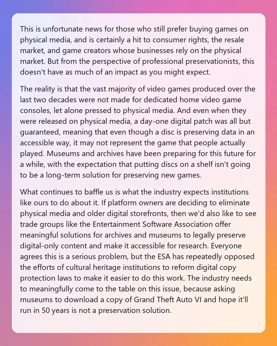 Video Game History Foundation founder says piracy remains the only viable game preservation method