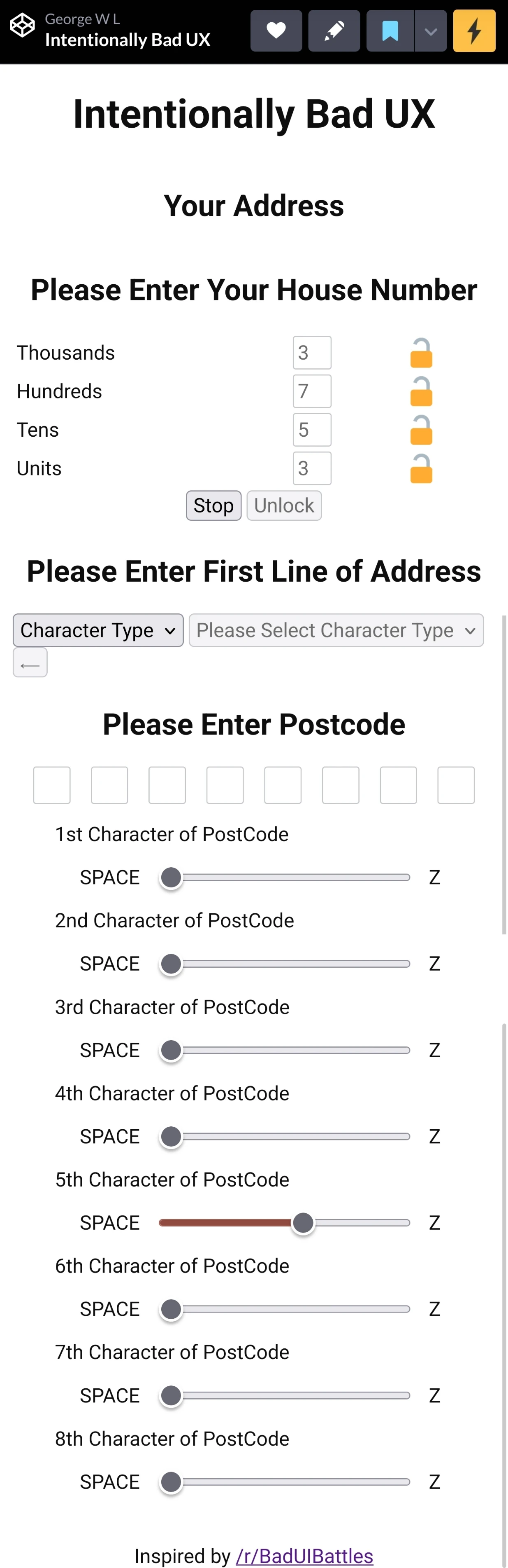 Enter a postal address, I think you'll find it near-impossible