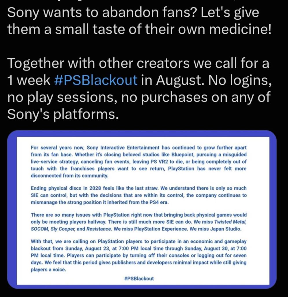 PSBLACKOUT (boycott of PlayStation)