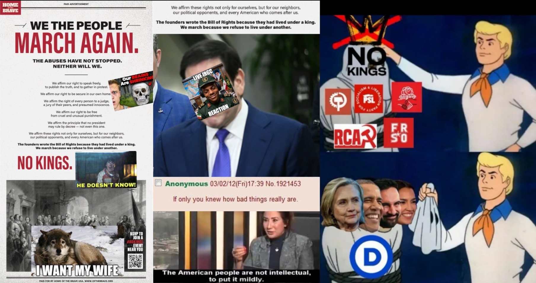 Protests so docile they won't go by "No Kings" in countries that retain their pedophile monarchies, despite pretending to think they're bad. What is the point?