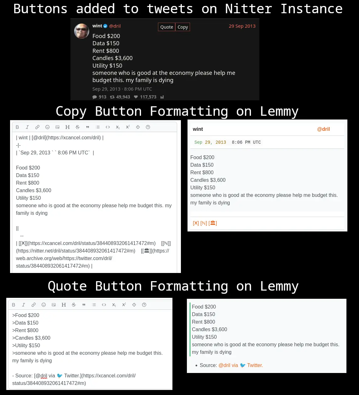 I made a userscript to format tweets into Lemmy markdown.