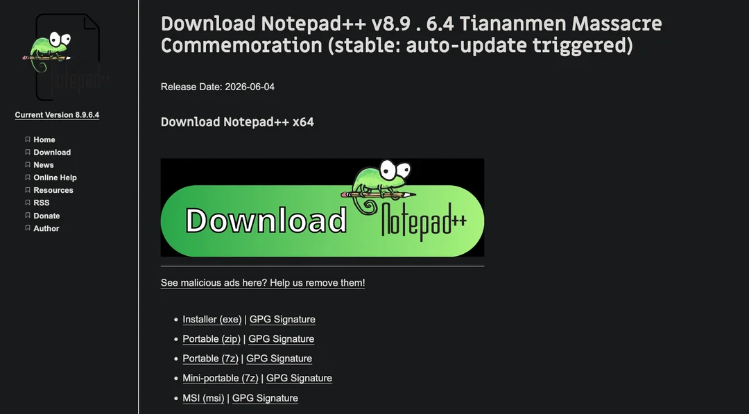 Liberalism and fascism in the software testing world: The Notepad++ team spreading the CIA anti-chinese propaganda of "Tiananmen Massacre"