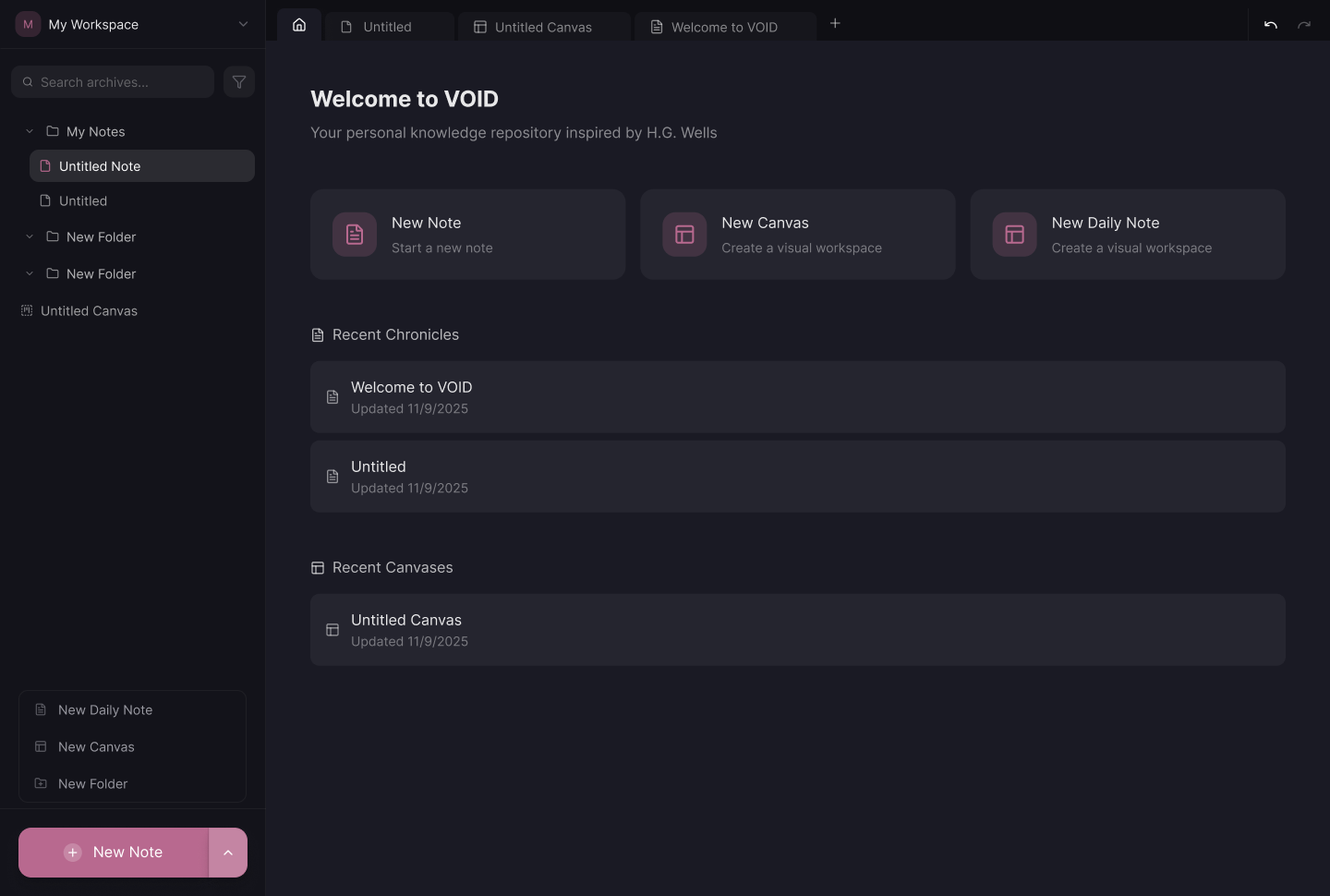 VOID note-taking app design reveal
