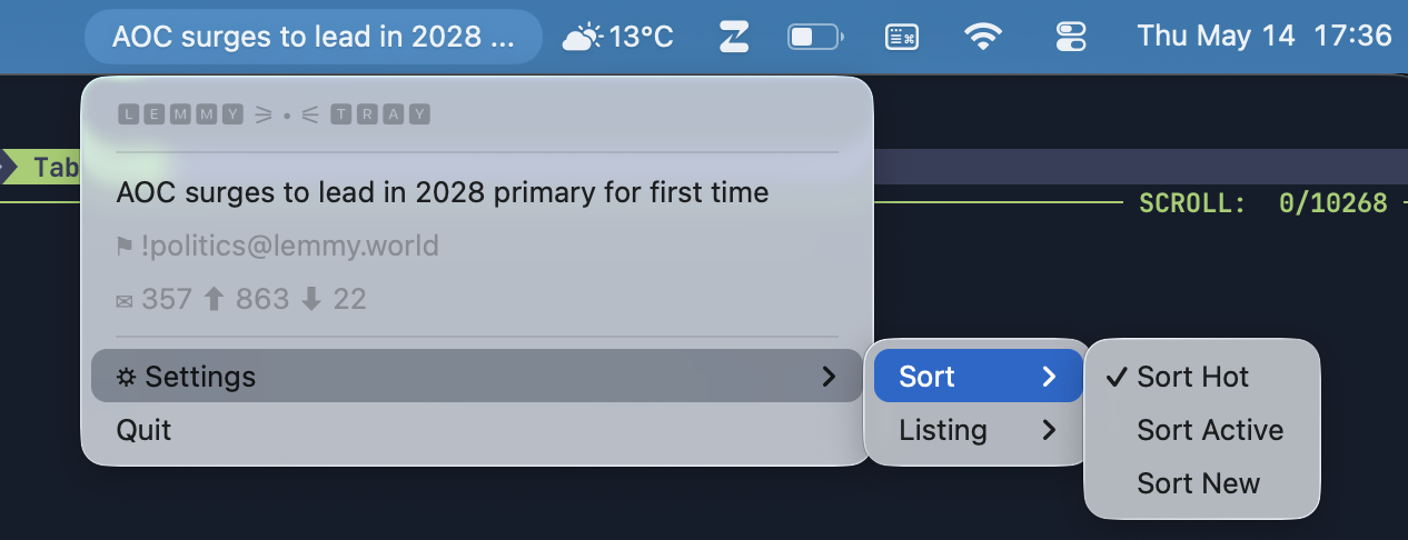 A tiny menu bar app that shows Lemmy posts.