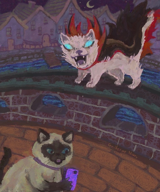 Stupid Cat Is Distracted By His Cell Phone And Will Be Attacked By A Vampire