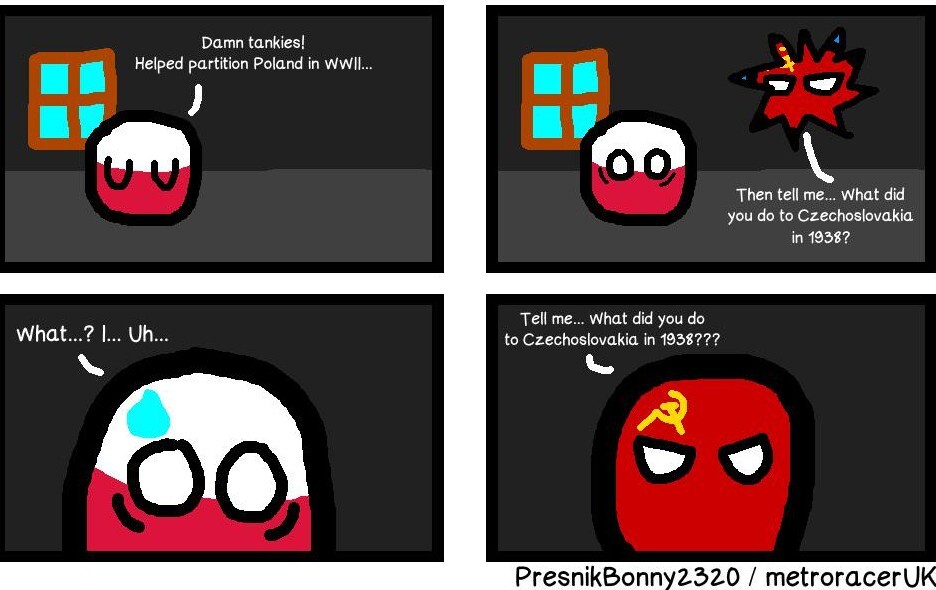 Nazi Germany and Poland invading and annexing Czechoslovakia, with the blessings of other Colonial powers