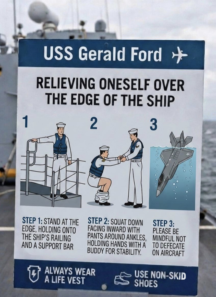 Relieving oneself over the edge of the ship