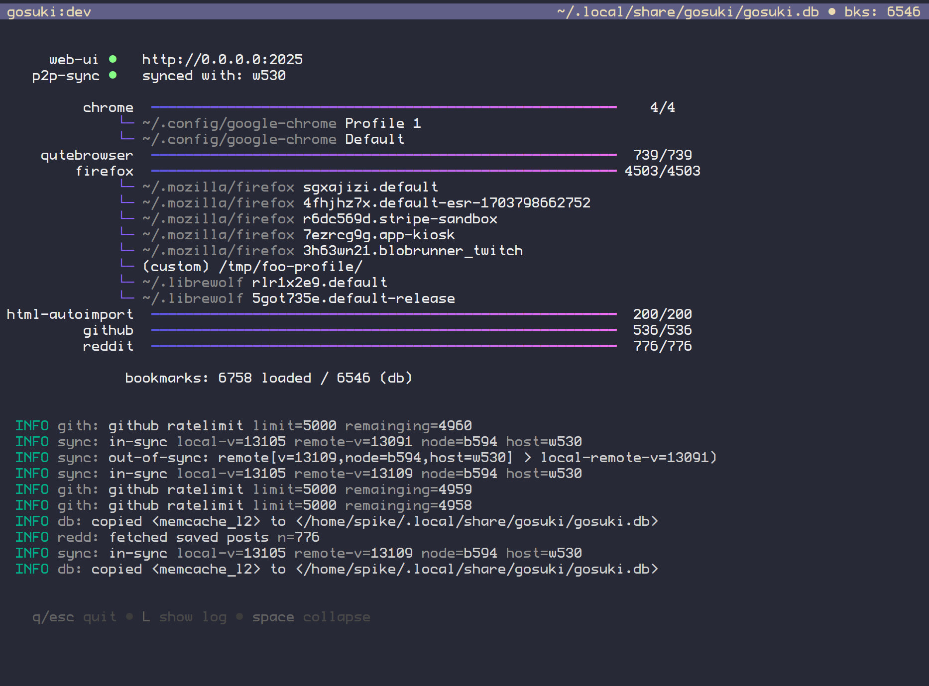Gosuki v1.4.2: a privacy friendly, real time, multi-browser, extension-free bookmark manager
