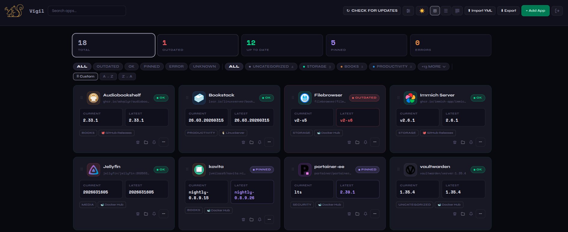 Vigil - a self-hosted dashboard that watches your Docker images