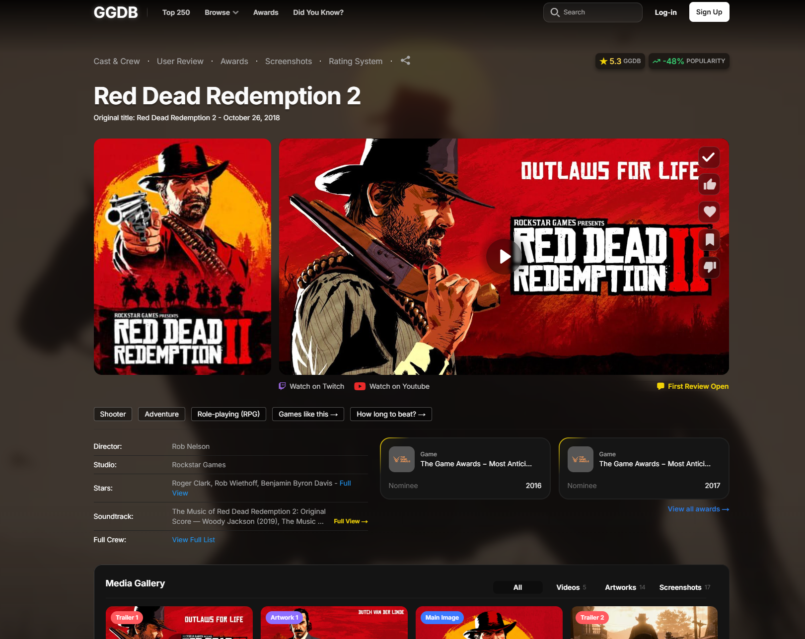 GGDB - Good Gamer's Database New Platform for gamers and games