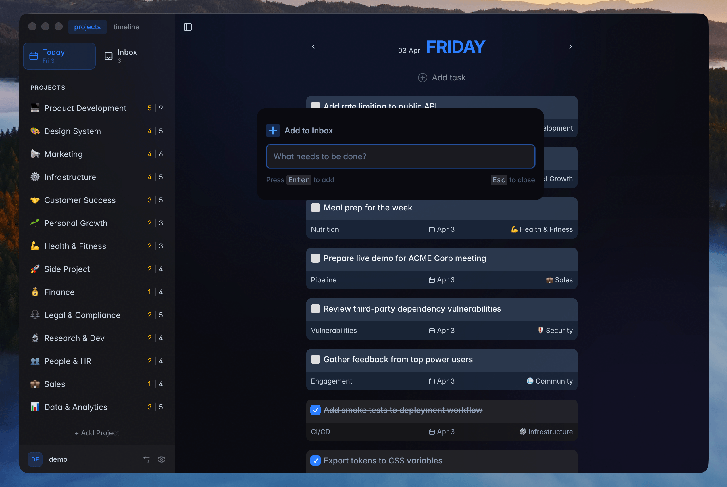 Modern offline-first self-hosted open-source TickTick/Todoist alternative. Now with desktop app and quick add global OS popup!