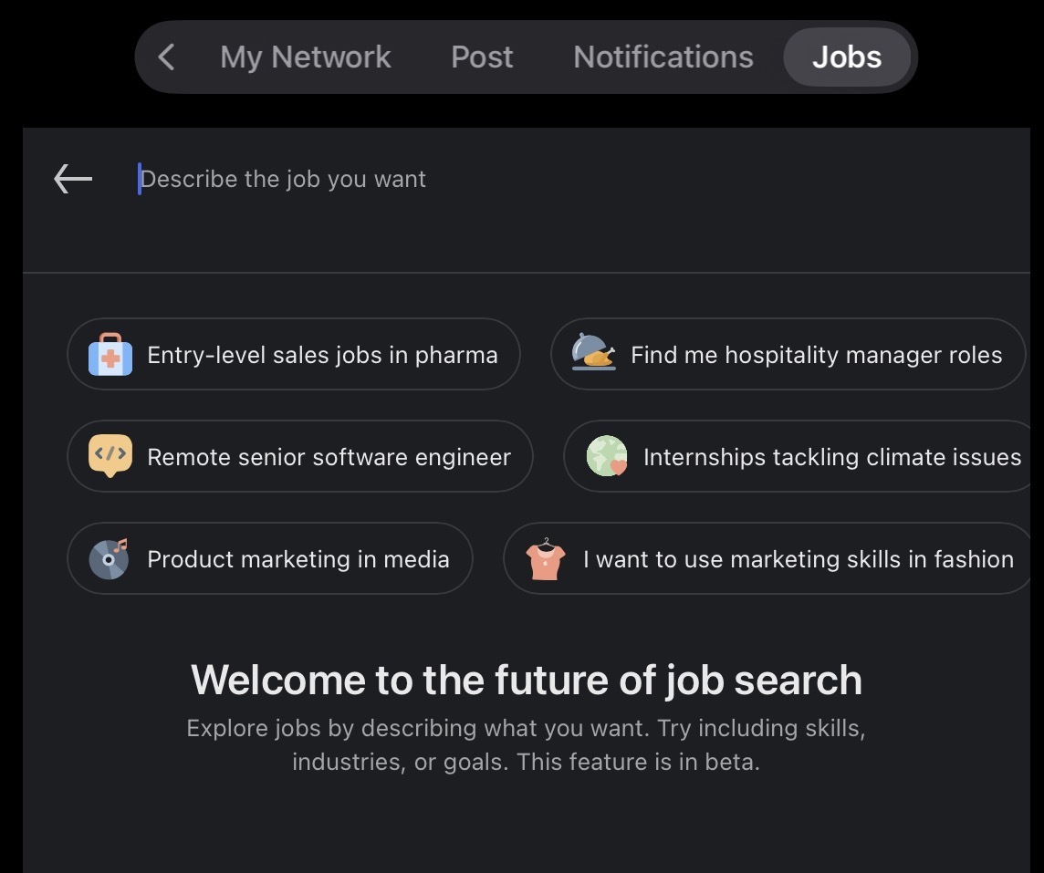 Linkedin has replaced job search function with AI chat