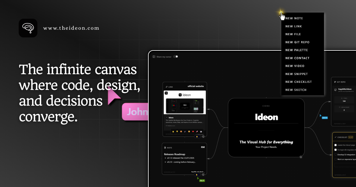 Ideon: I'm building a self-hosted project cockpit on an infinite canvas (v0.5 update)