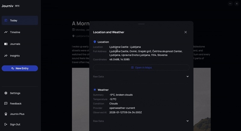 Journiv - Self Hosted Journal v0.1.0-beta.11 : Day One Import, Location and Weather, Tag Management and much more are here.