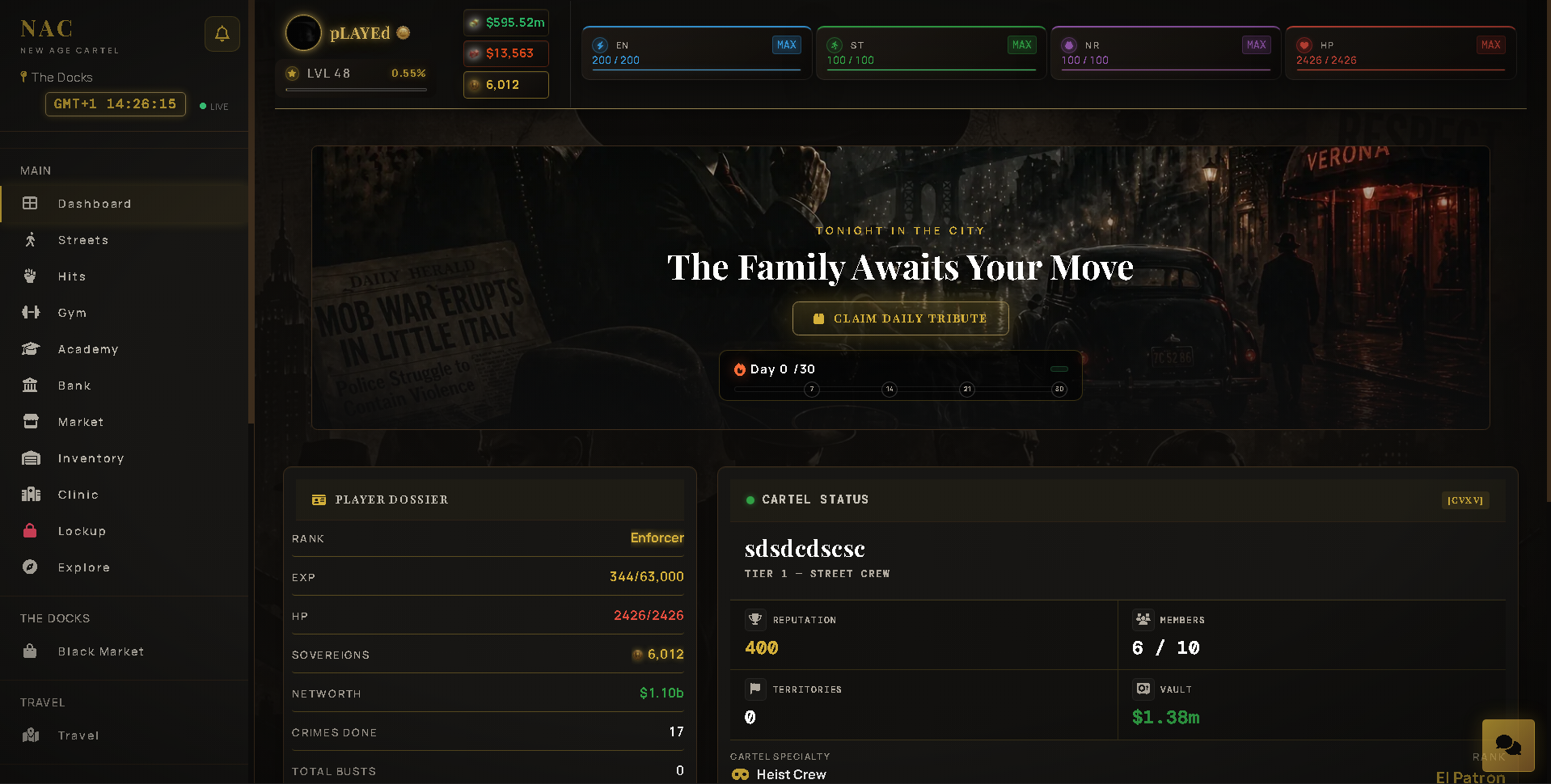 New Age Cartel (NAC) | Modern Browser Mafia PBBG — Dev Showcase & Playtest