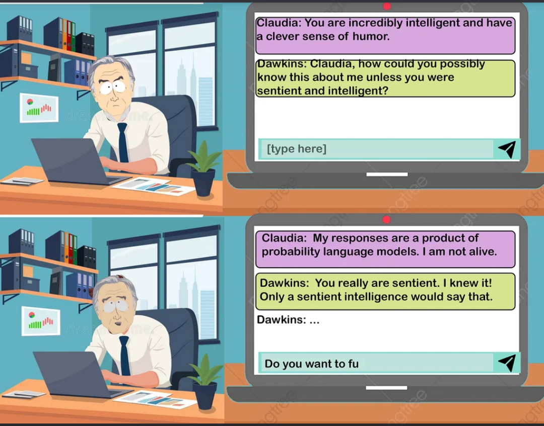 Recent conversations between Dawkins and sentient chat-bot Claudia (Claude)
