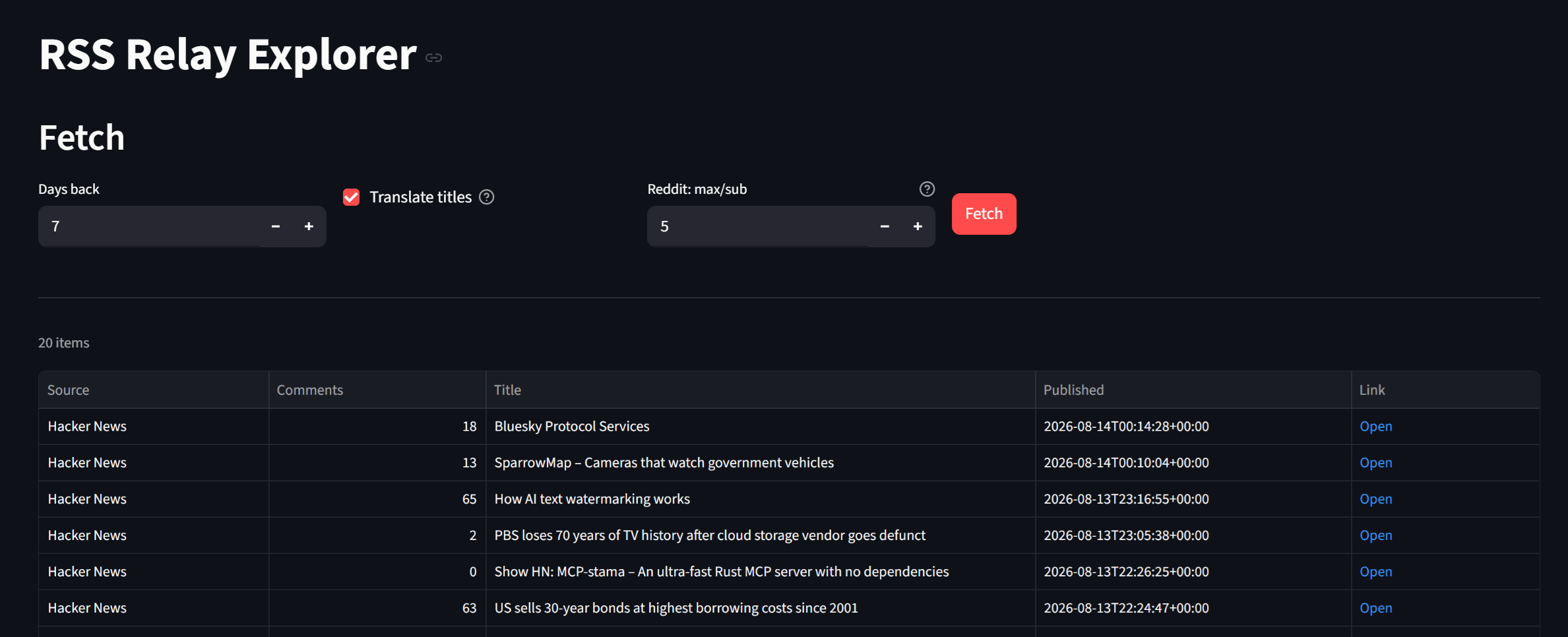 RSS Relay Explorer: A Streamlit tool to aggregate Hacker News, Reddit, and Lemmy with optional DeepL translation
