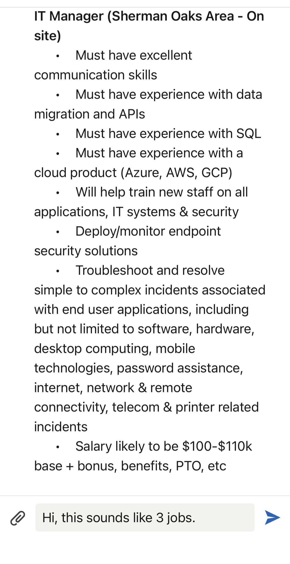 Db admin, cloud admin, printers, more for $110k.