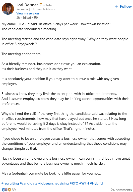 Work in the office or not at all