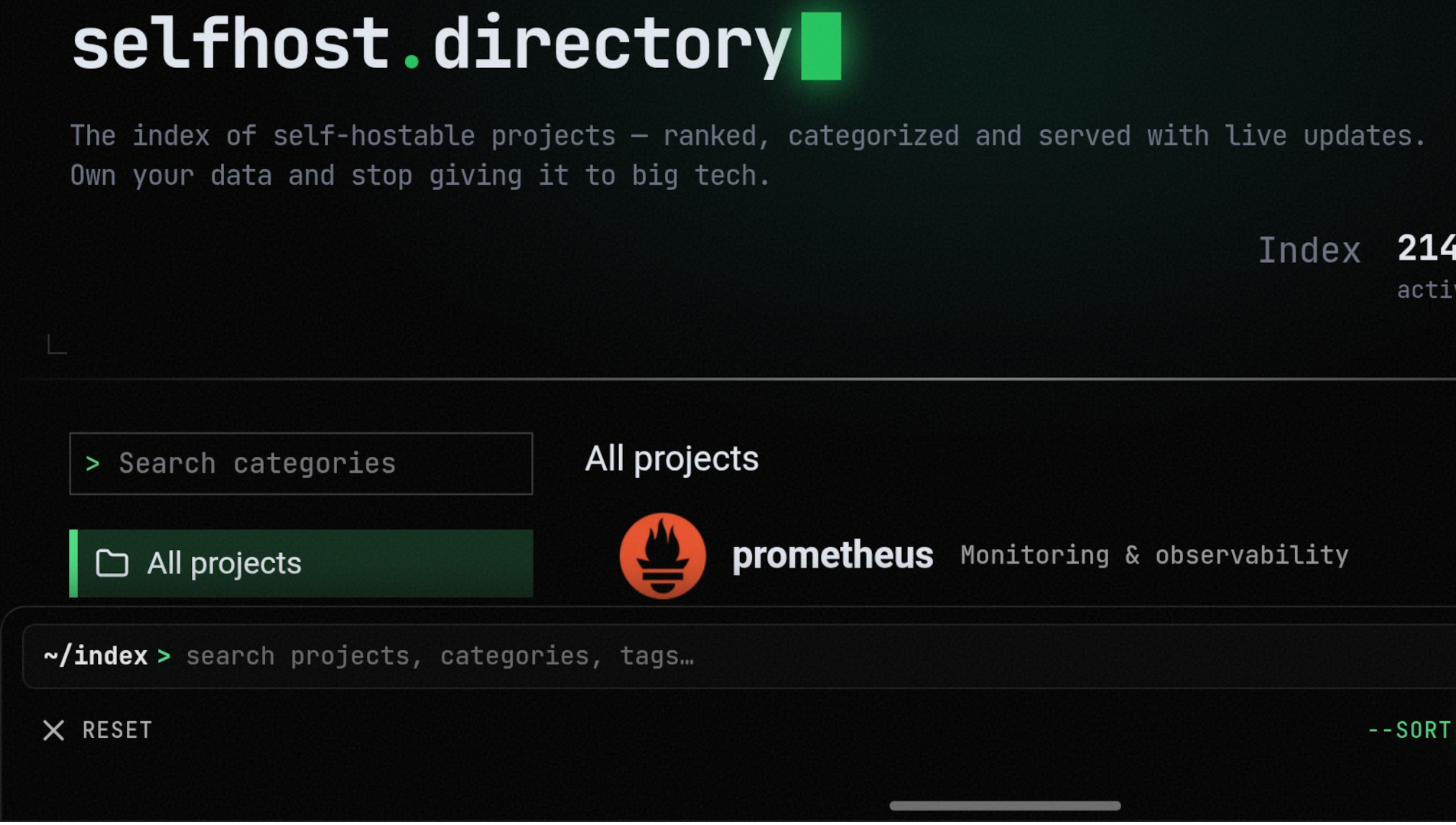 selfhost.directory – a directory of self-hostable projects with live updates