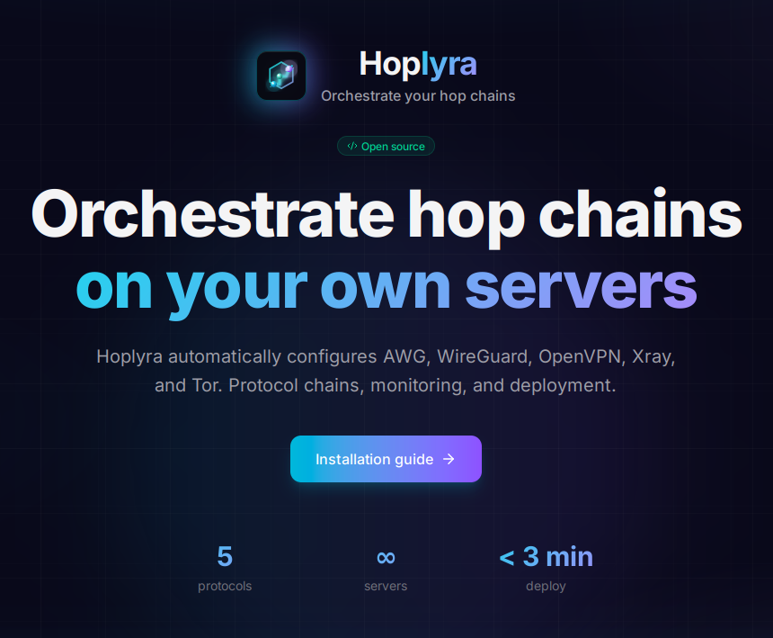 Hoplyra – self-hosted VPN dashboard with multi-hop protocol chains
