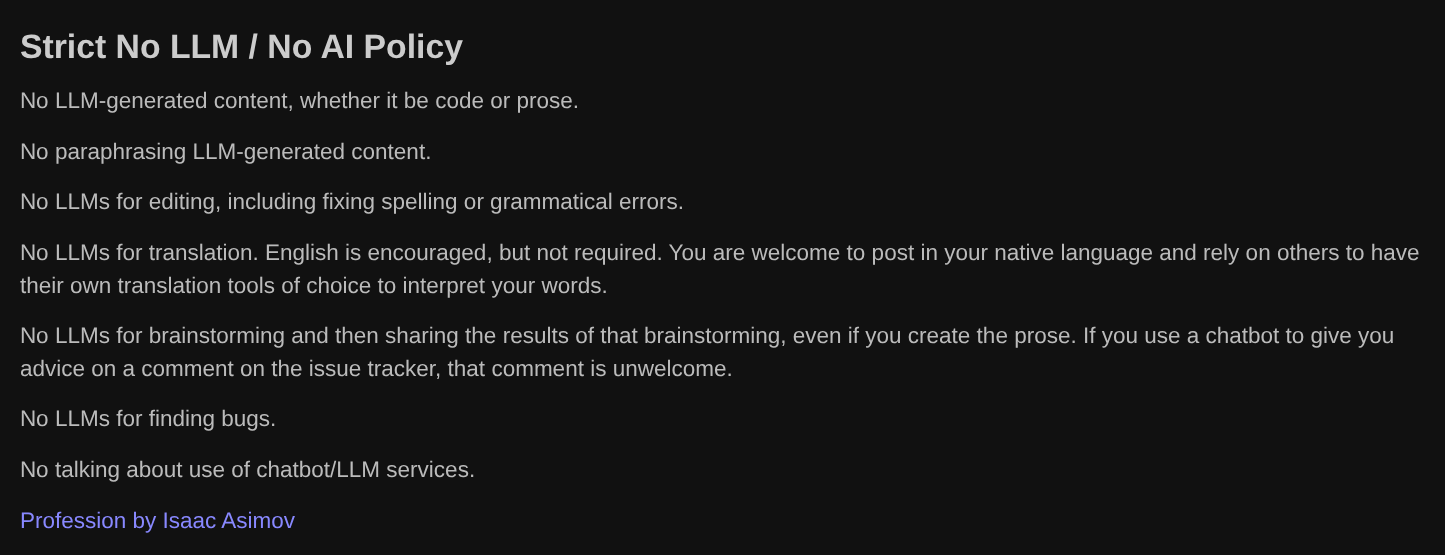 Zig language's policy on AI