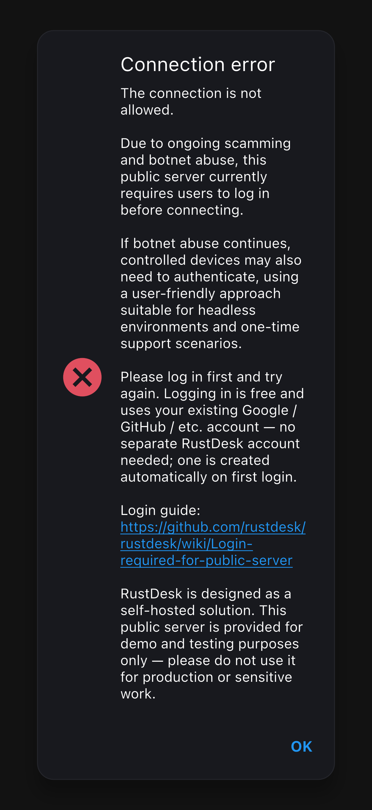 RustDesk access issue